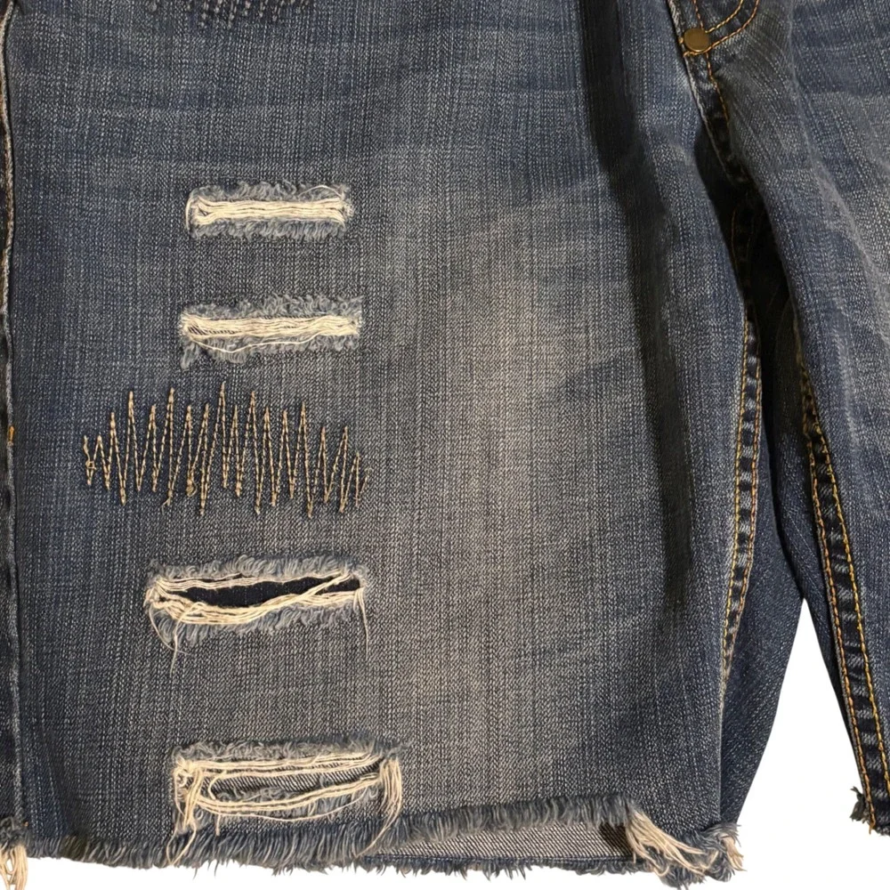 Parish Nation Mens Distressed Denim Shorts Blue Size 36 Raw Hem Embroidered‎